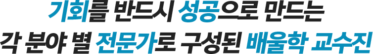 기회를 반드시 성공으로 만드는 각 분야 별 전분가로 구성된 배울학 교수진