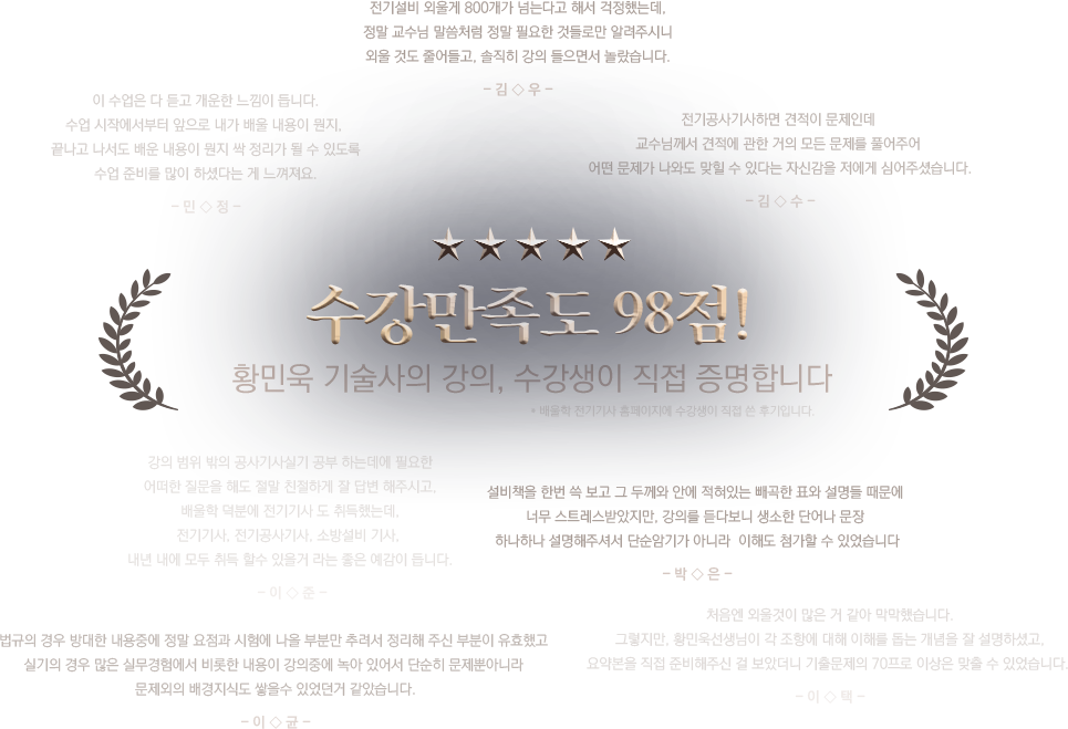 수강만족도 98점 황민욱 기술사의 강의, 수강생이 직접 증명합니다